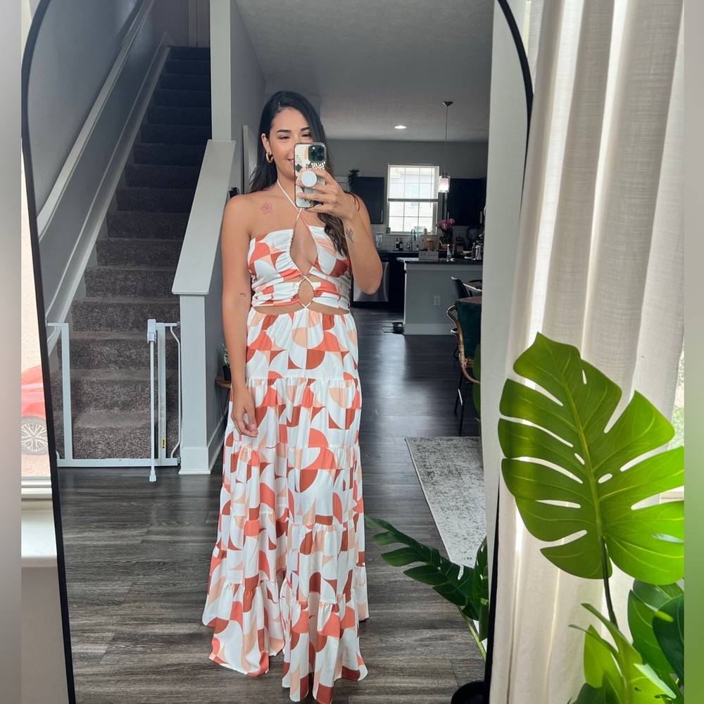 Chic Strapless Geometric Print Dress